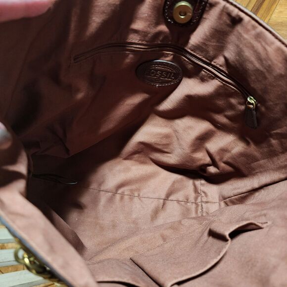 FOSSIL MIMI SHOPPER DARK BROWN CROCODILE LEATHER TOTE,GOLD CHAIN SHOULDER BAG - Picture 16 of 16